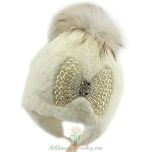 Jamiks Girls Warm Natural Fur Pom Pom Hat
